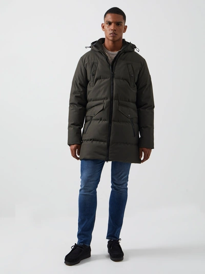 Shop French Connection Puffer Parka Coat Khaki In Green