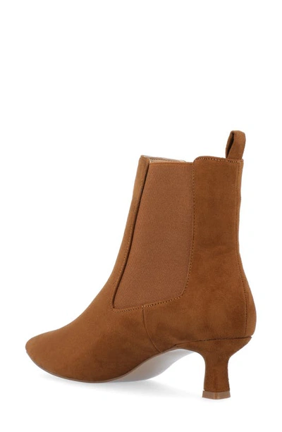 Journee Collection Pointed-toe Vegan Leather Bootie In Cognac