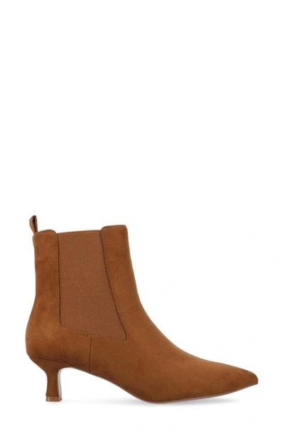 Journee Collection Pointed-toe Vegan Leather Bootie In Cognac