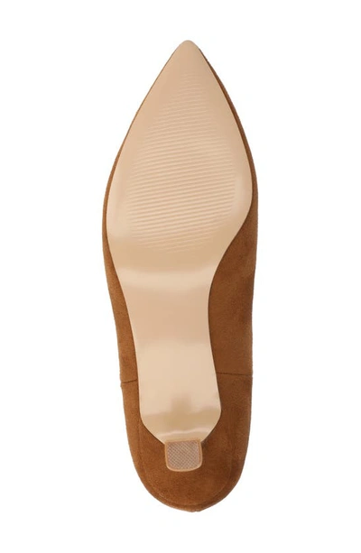 Journee Collection Pointed-toe Vegan Leather Bootie In Cognac