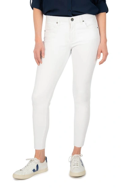 Shop Kut From The Kloth Donna Fab Ab High Waist Raw Hem Ankle Skinny Jeans In Optic White