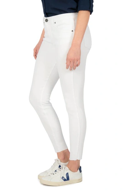Shop Kut From The Kloth Donna Fab Ab High Waist Raw Hem Ankle Skinny Jeans In Optic White