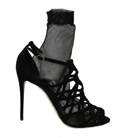 Shop Dolce & Gabbana Black Suede Tulle Ankle Boot Women's Sandals