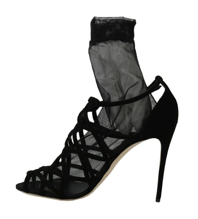 Shop Dolce & Gabbana Black Suede Tulle Ankle Boot Women's Sandals