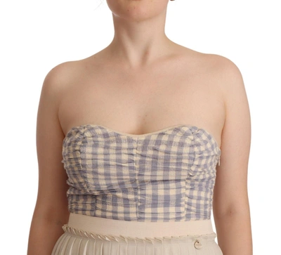 Guess Beige Checkered Pleated A-line Strapless Bustier Dress In Beige