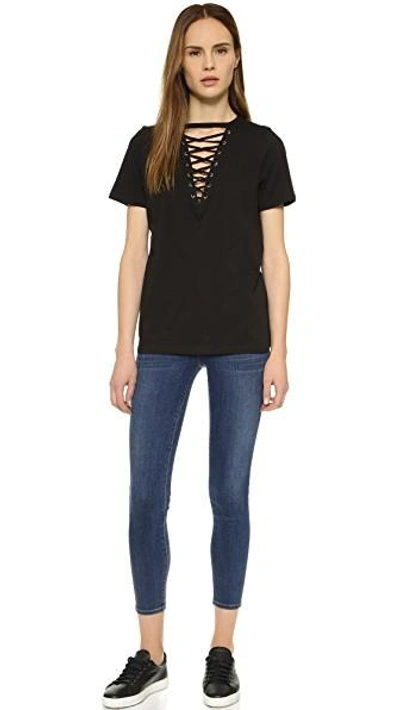 Shop Glamorous Lace Up Tee In Black