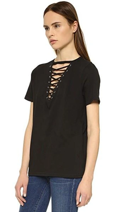 Shop Glamorous Lace Up Tee In Black