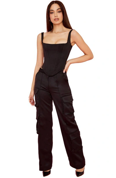Shop House Of Cb Daria Cargo Satin Trousers In Black
