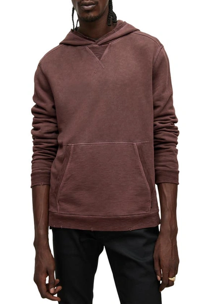 Shop John Varvatos Milford Distressed Cotton French Terry Hoodie In Merlot