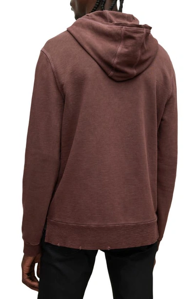 Shop John Varvatos Milford Distressed Cotton French Terry Hoodie In Merlot