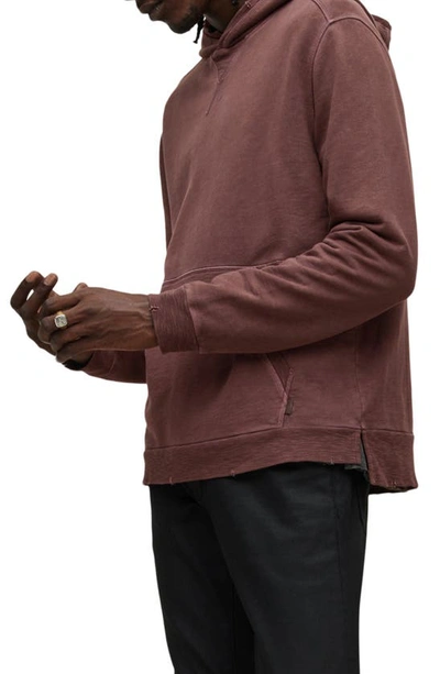 Shop John Varvatos Milford Distressed Cotton French Terry Hoodie In Merlot