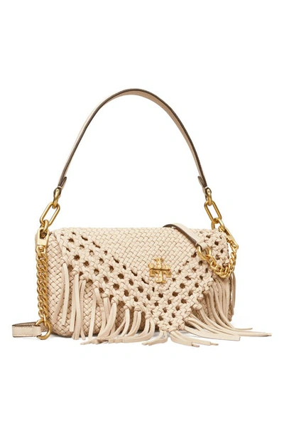Tory Burch Kira Fringe Small Flap Shoulder Bag In New Cream/rolled Gold ...