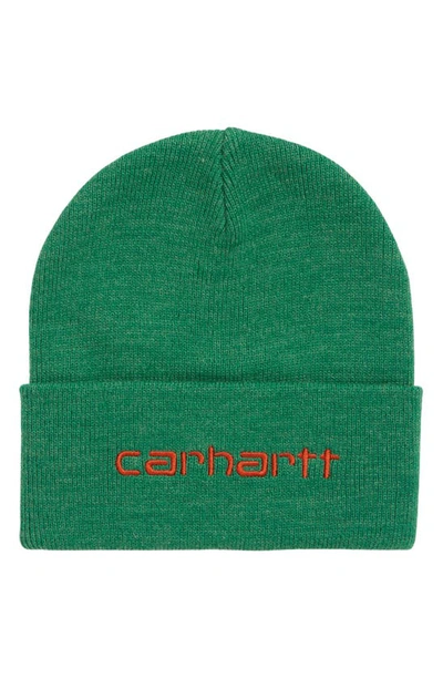 Shop Carhartt Script Logo Cuff Beanie In Bonsa / Brick