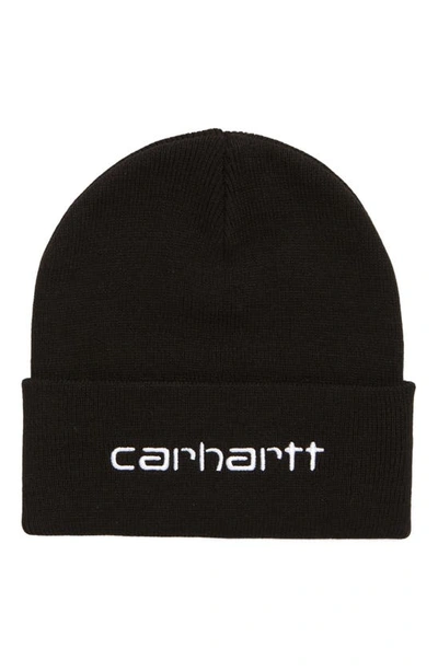 Shop Carhartt Script Logo Cuff Beanie In Black / White