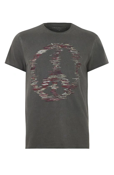 Shop John Varvatos Raw Edge Distort Embroidered Peace Sign T-shirt In Black