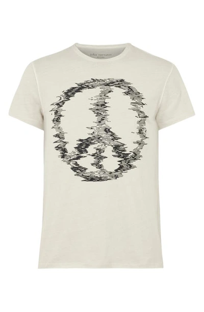 Shop John Varvatos Raw Edge Distort Embroidered Peace Sign T-shirt In Fossil Grey