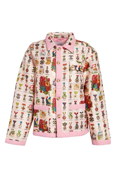 Shop Bode Tobacco Signet Quilted Silk Jacket In Pink Multi