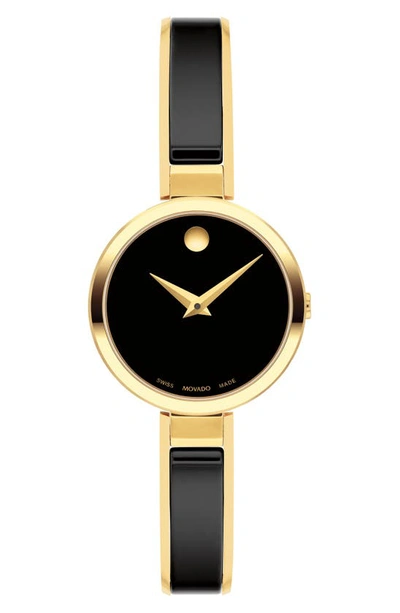Movado Women's Moda Swiss Quartz Black Ceramic Yellow Pvd Bangle Watch 24mm In Black