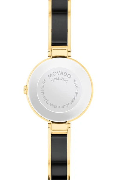 Movado Women's Moda Swiss Quartz Black Ceramic Yellow Pvd Bangle Watch 24mm In Black
