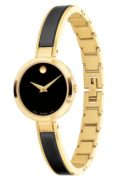 Movado Women's Moda Swiss Quartz Black Ceramic Yellow Pvd Bangle Watch 24mm In Black