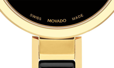 Movado Women's Moda Swiss Quartz Black Ceramic Yellow Pvd Bangle Watch 24mm In Black