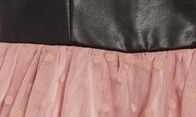 Shop Zunie Kids' Faux Leather & Tulle Dress In Black/ Blush