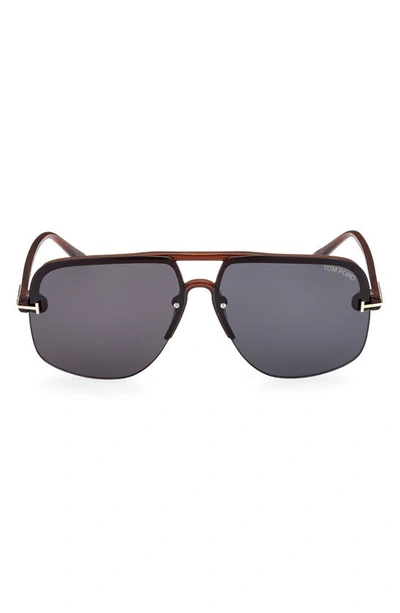 Tom Ford Hugo-02 63mm Oversize Navigator Sunglasses In Shiny Light Brown / Blue