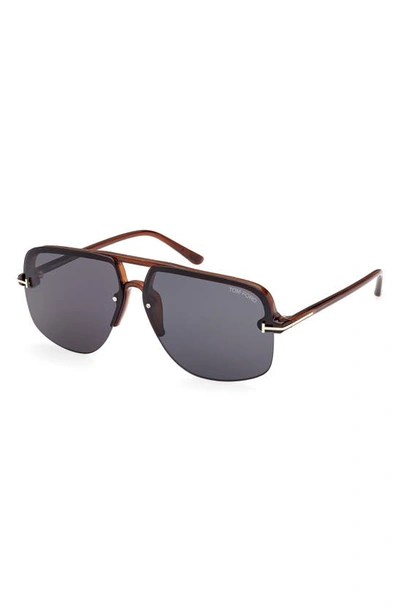 Tom Ford Hugo-02 63mm Oversize Navigator Sunglasses In Shiny Light Brown / Blue
