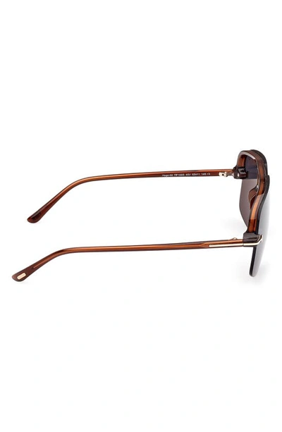 Tom Ford Hugo-02 63mm Oversize Navigator Sunglasses In Shiny Light Brown / Blue