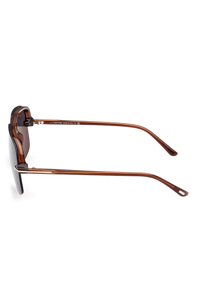 Tom Ford Hugo-02 63mm Oversize Navigator Sunglasses In Shiny Light Brown / Blue