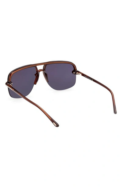 Tom Ford Hugo-02 63mm Oversize Navigator Sunglasses In Shiny Light Brown / Blue