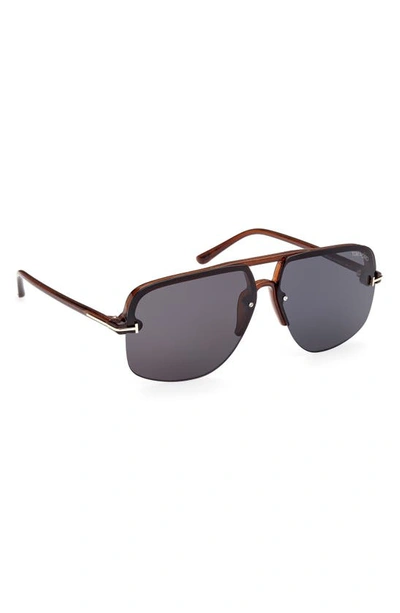Tom Ford Hugo-02 63mm Oversize Navigator Sunglasses In Shiny Light Brown / Blue