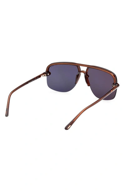 Tom Ford Hugo-02 63mm Oversize Navigator Sunglasses In Shiny Light Brown / Blue