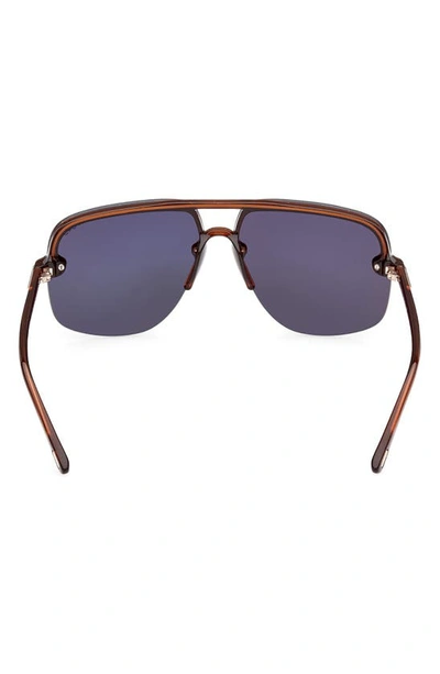Tom Ford Hugo-02 63mm Oversize Navigator Sunglasses In Shiny Light Brown / Blue