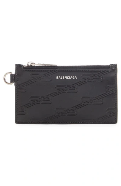 Shop Balenciaga Bb Leather Lanyard Card Case In Black