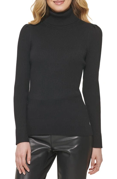 Women's Ribbed Solid Long-sleeve Turtleneck In Black