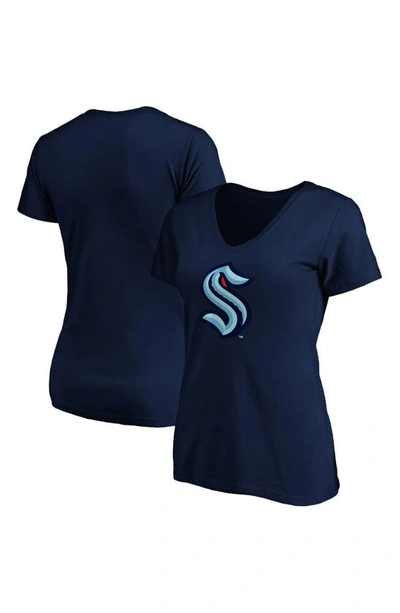 Shop Fanatics Branded Navy Seattle Kraken Primary Logo V-neck T-shirt