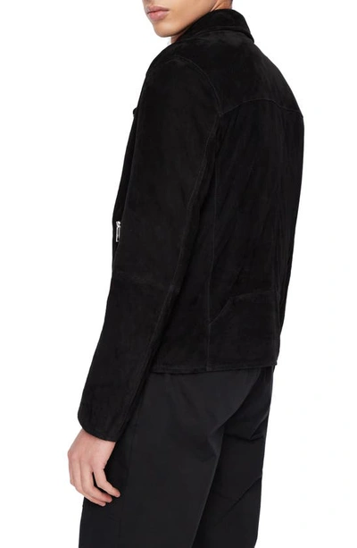 Shop Armani Exchange Suede Biker Jacket In Solid Black