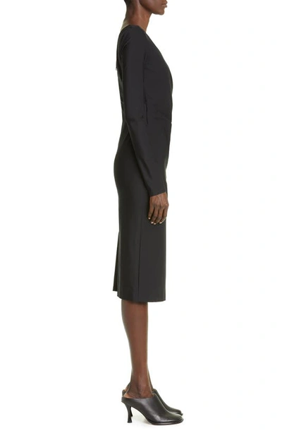 Shop Max Mara Riber Gathered Long Sleeve Jersey Midi Dress In Black