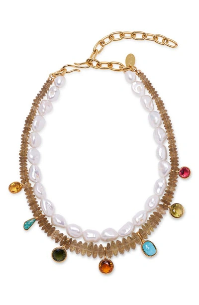 Shop Lizzie Fortunato Color Wheel Freshwater Pearl Collar Necklace In Multi