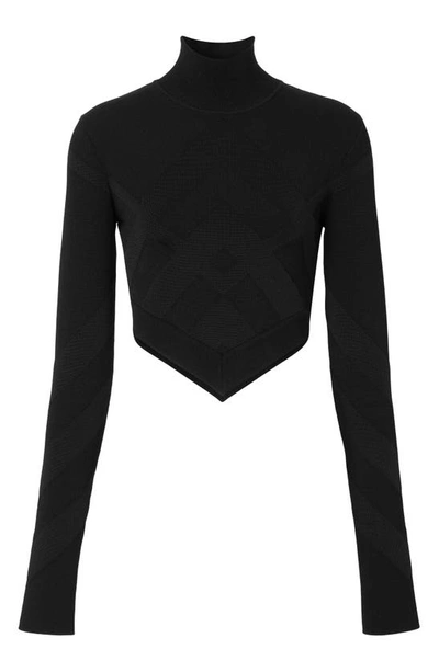 Shop Burberry Ofelia Crop Long Sleeve Chevron Sweater In Black