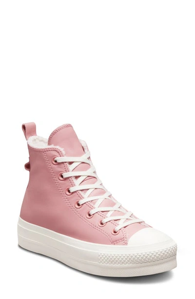 Shop Converse Chuck Taylor® All Star® Lift Hi Faux Shearling Sneaker In Rust Pink/ Egret/ Egret