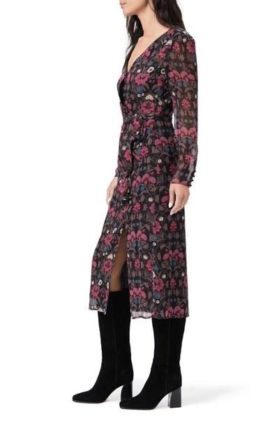 Shop Paige Ledara Long Sleeve Silk Midi Dress In Black Multi