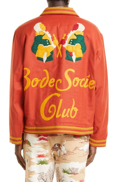 Shop Bode Society Club Appliqué Wool Jacket In Rdgld