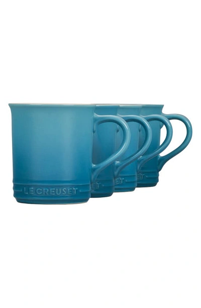 Le Creuset Set Of Four 14-ounce Stoneware Mugs In Caribbean