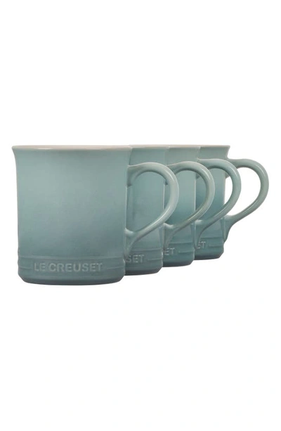 Shop Le Creuset Set Of Four 14-ounce Stoneware Mugs In Sea Salt