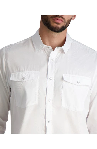 Shop Karl Lagerfeld Patch Pocket Tonal Jacquard Snap Front Shirt In White