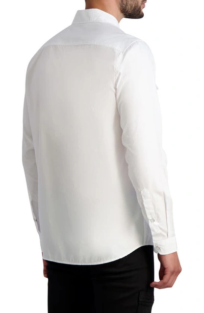 Shop Karl Lagerfeld Patch Pocket Tonal Jacquard Snap Front Shirt In White