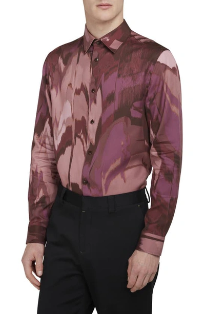 Shop Ted Baker Mordun Butterfly Print Button-up Shirt In Maroon