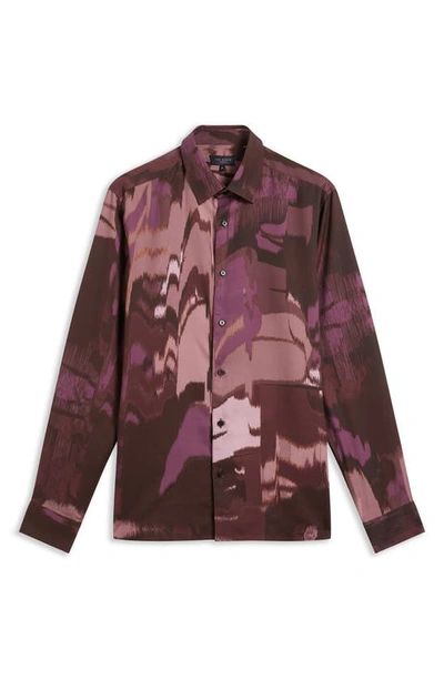 Shop Ted Baker Mordun Butterfly Print Button-up Shirt In Maroon